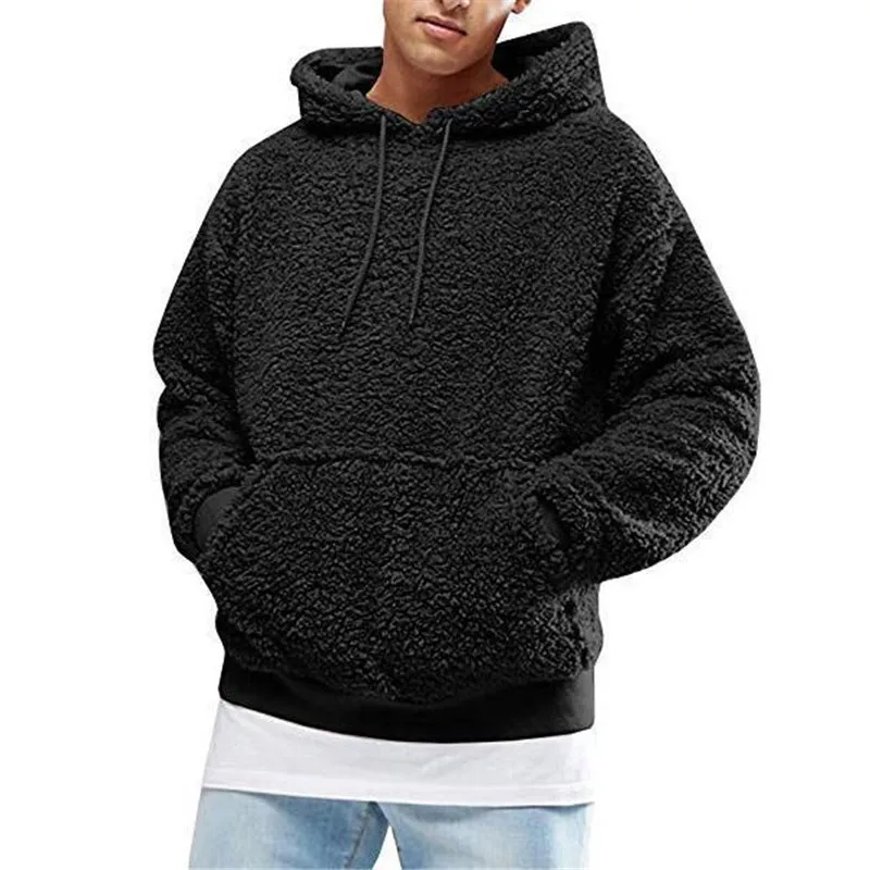 Men's Sweatshirts Winter Warm Faux Fur Teddy Bear Hoodies Long Sleeve Hooded Pullover Tops One Piece Jumper | Мужская одежда