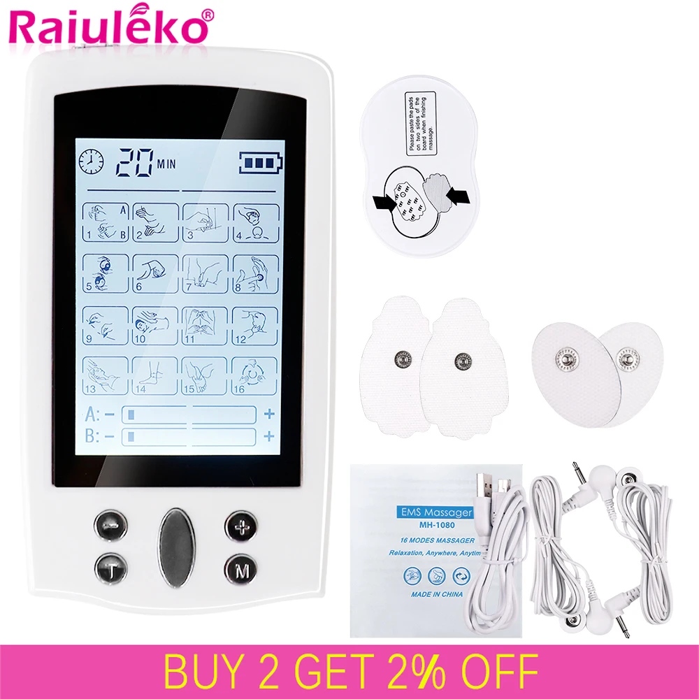 

16 Modes Dual Output Tens Massager EMS Muscle Stimulator Acupuncture Pain Relief Massage Electrostimulator Physiotherapy Machine