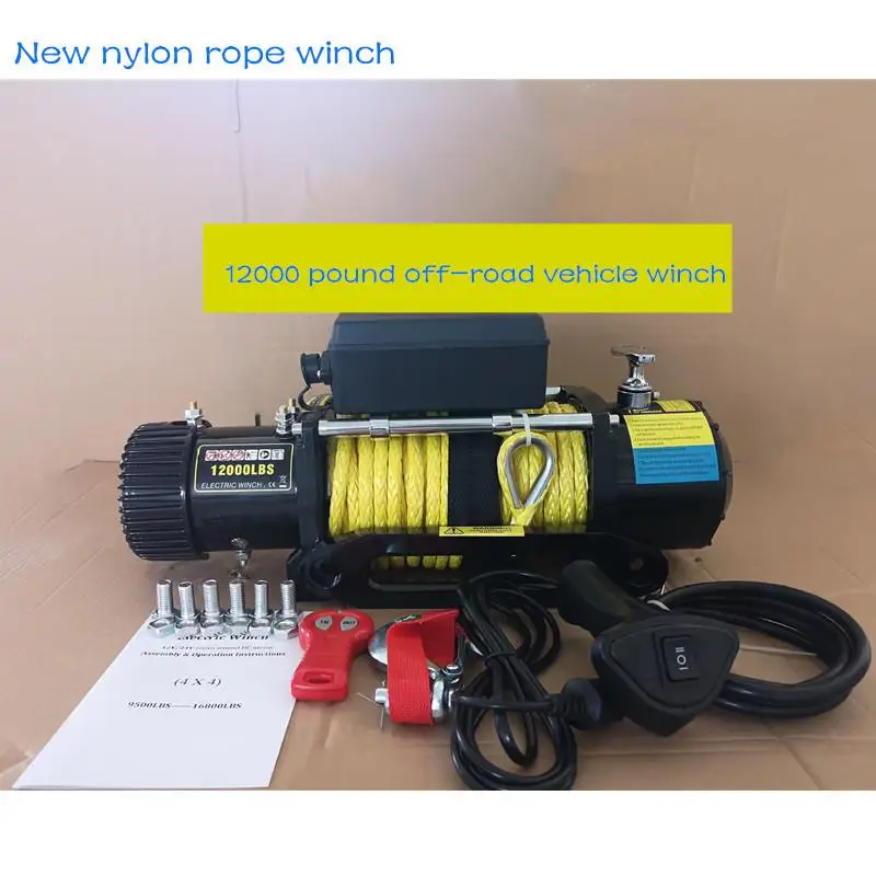 12V/24V 12000 Pounds of New Nylon Rope Winch Off-Road Winch Electric Winch with Wireless Remote Control
