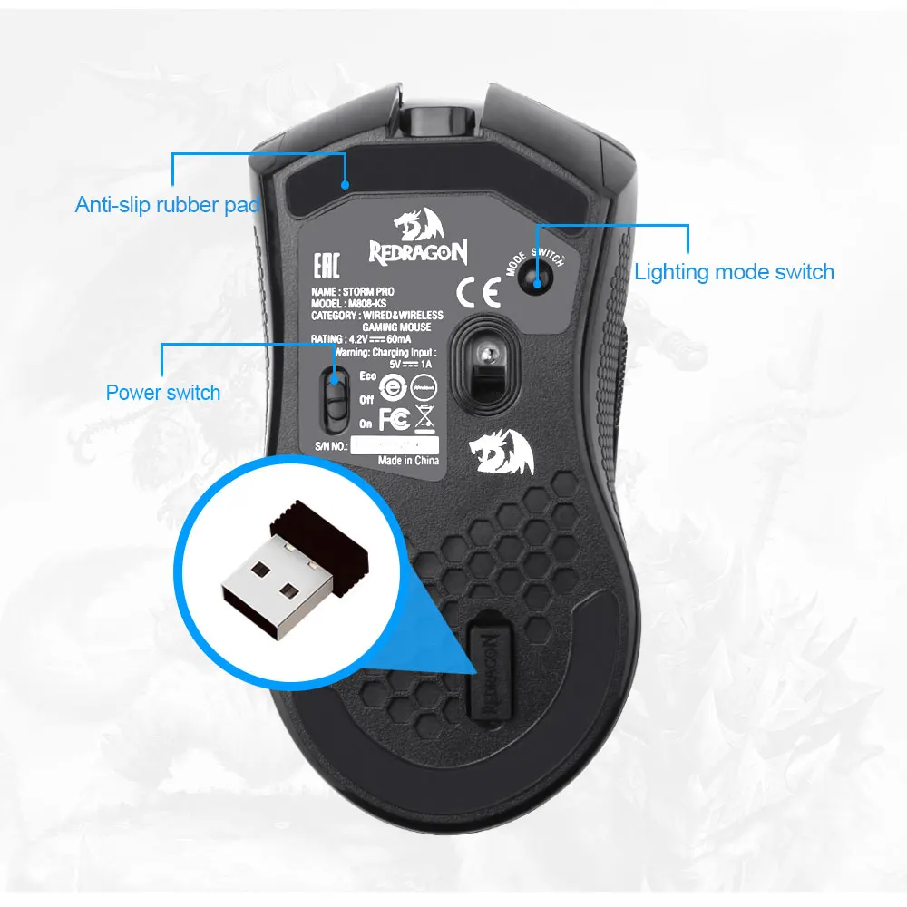 Redragon Storm Pro M808-KS RGB USB 2.4G Wireless Lightweight Gaming Mouse 16000 DPI Programmable ergonomic for gamer Mice laptop |