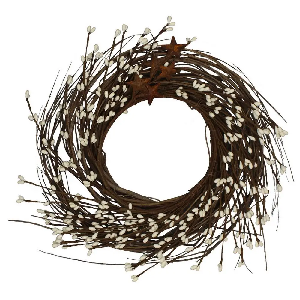 Примитивы деревенские Пип ягоды и веточки с ржавым сараем звезды венок 12 дюймов