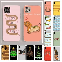 yndfcnb cartoon dachshund sausage dog phone case for iphone 13 11 12 pro xs max 8 7 6 6s plus x 5s se 2020 xr case