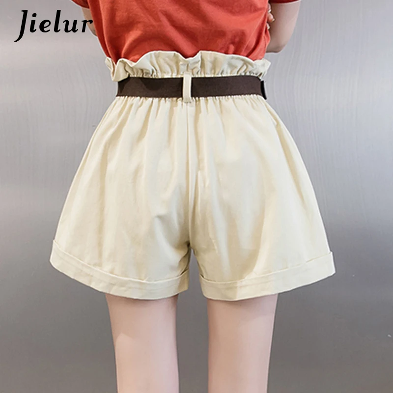 Шорты женские короткие с высокой талией эластичные однотонные в уличном стиле |