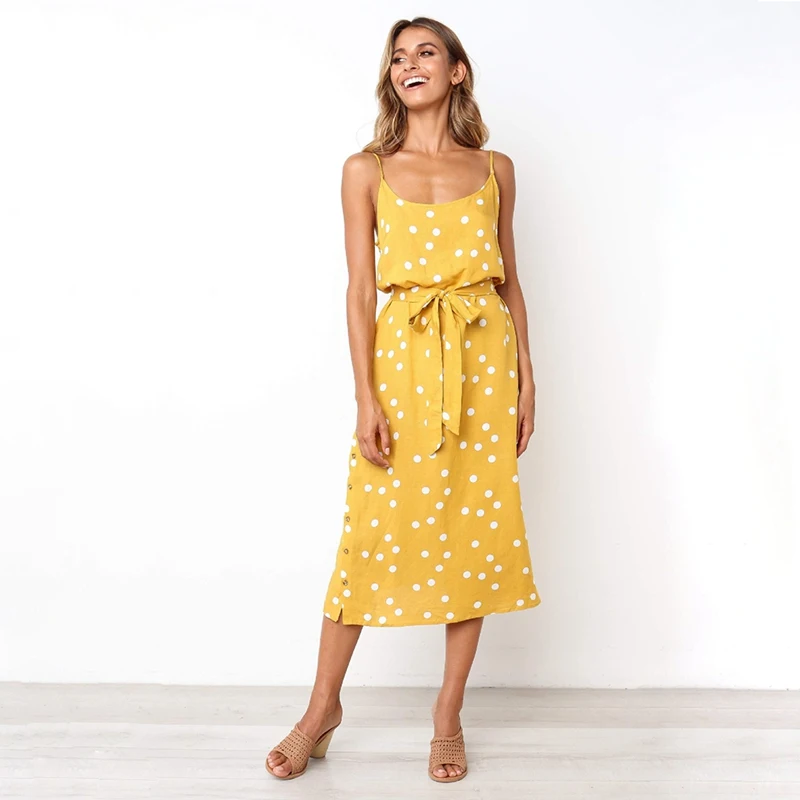 

Backless Women Dress Female Dots Printed Casual Beach Dress Summer Spaghetti Strap Dresses Femme vestido de mujer