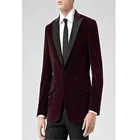 2020 бархатный мужской смокинг для жениха бордового цвета, свадебные костюмы для мужчин, костюм для лучшего мужчины, комплект из 3 предметов, смокинг для жениха (пиджак + брюки + галстук-бабочка)