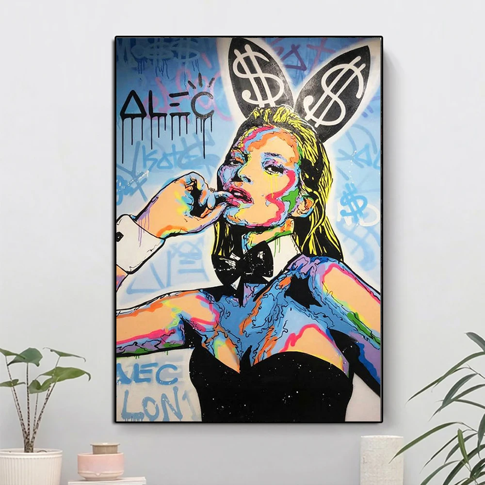 

Kate Moss Bunny от Alec, монополия, популярное искусство, картина с рисунком, домашний декор, настенное художественное украшение