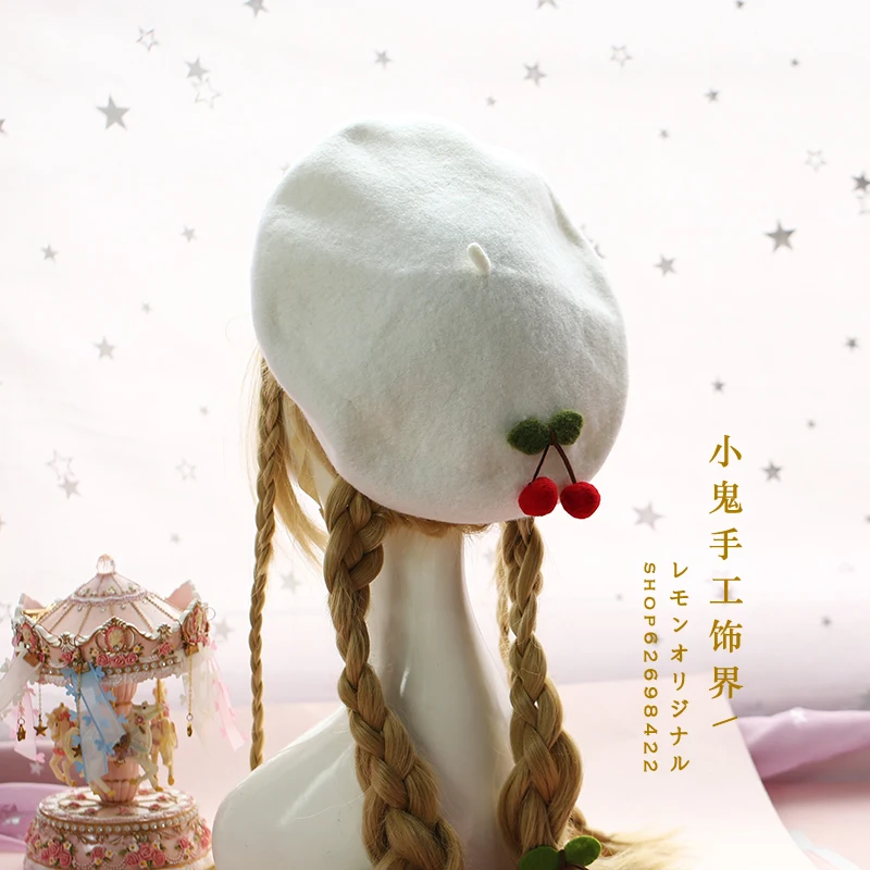 Мягкий милый Вишневый берет женский осенне зимний японский ручной работы из