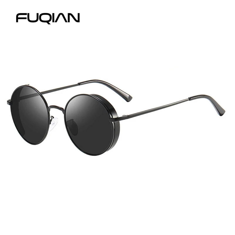 SUNWEAR Ретро стимпанк поляризационные мужские солнцезащитные очки модные круглые черные металлические женские солнцезащитные очки для вождения