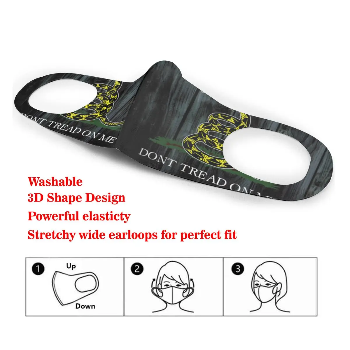 

Wood Flag Dont Tread On Me Print Dust Mask Mouth-Muffle Washable Fabric Adult Protective Face Windproof