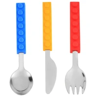3pcsset creative lego bricks silicone stainless steel portable travel kids adult cutlery fork spoon picnic set gift