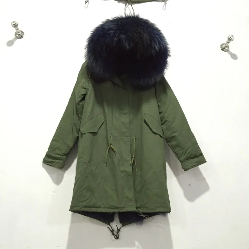 Мужская модная длинная куртка армейского зеленого цвета с голубым смешанным