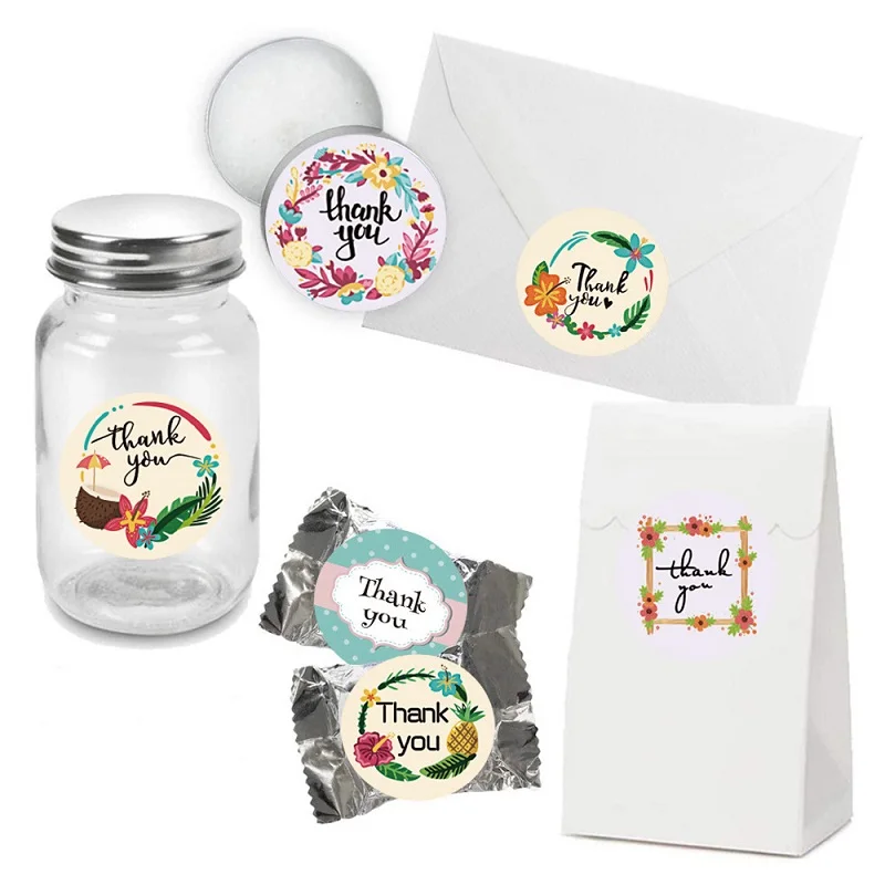 

100 200 500 Round Flower Label Sticker Thank you Sticker Pink Wedding Party Packaging Letter Gift Supplies Seal Label