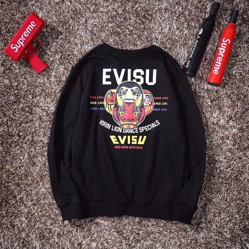 Evisu осенне-зимний мужской свитер с круглым вырезом, теплый дышащий Модный хлопковый свитер с принтом и длинными рукавами для мужчин и женщин, одежда для влюбленных