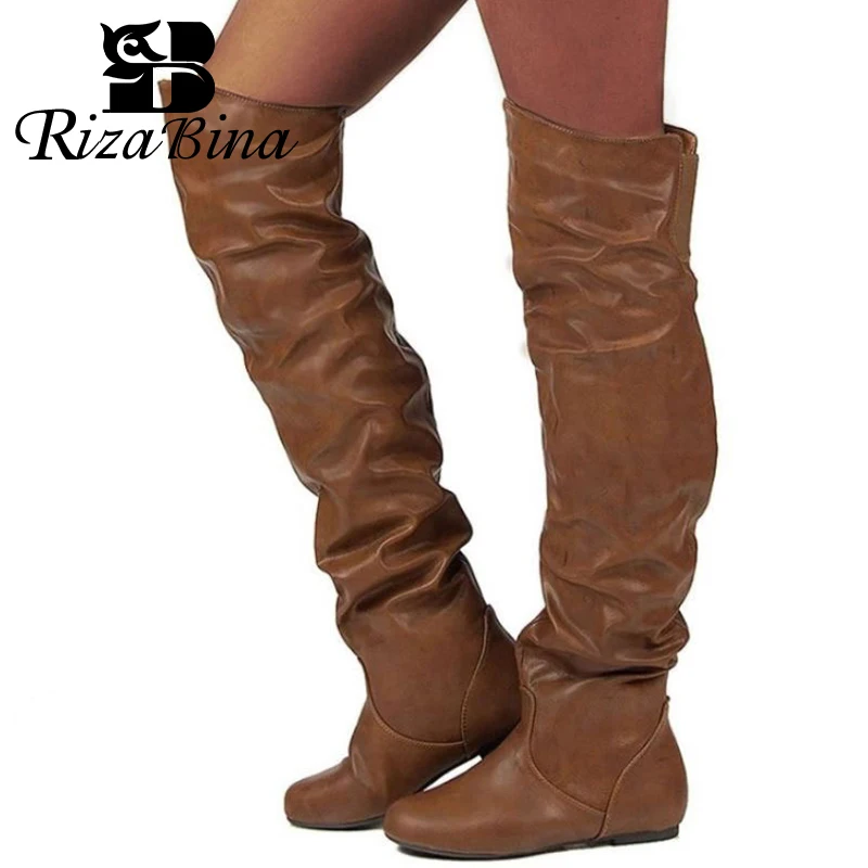 RIZABINA/Сапоги до бедра размера плюс 34 43 женские ботфорты в европейском стиле осенне