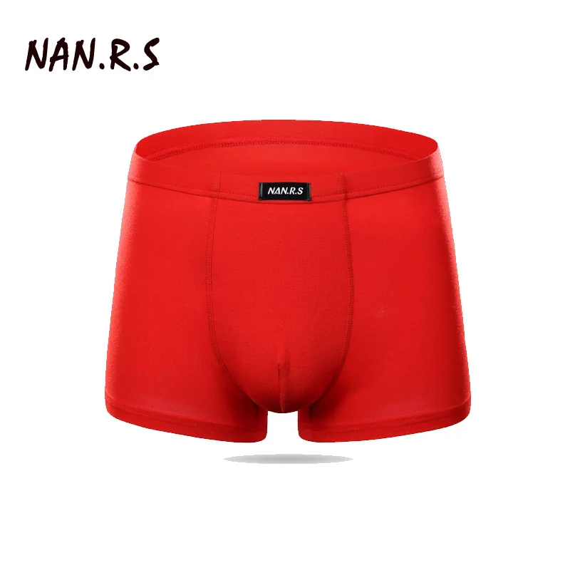 Red Бренд NANRS, лидер продаж, 13 видов однотонного/цветочного классического нижнего белья из бамбукового волокна, мужские боксеры-шорты, сексуальные мягкие удобные мужские боксеры - Цвет: Red