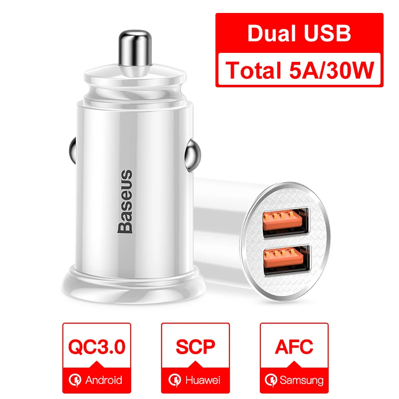 Baseus Mini USB Автомобильное зарядное устройство для мобильного телефона планшета gps 3.1A быстрое зарядное устройство автомобильное зарядное устройство двойной USB автомобильный адаптер зарядного устройства для телефона в автомобиле - Тип штекера: WHITE DUAL USB