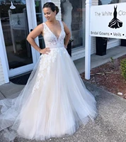 wedding dress for petite women v neck lace appliques a line tulle tank organza bridal gowns high quality open back cheap white