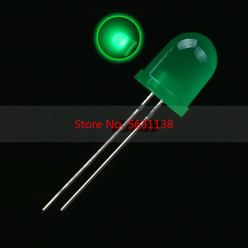 50 шт. 10 мм настоящий зеленый DIP LED диффузный (зеленый объектив) F10 20mA 3 0 V светодиоды