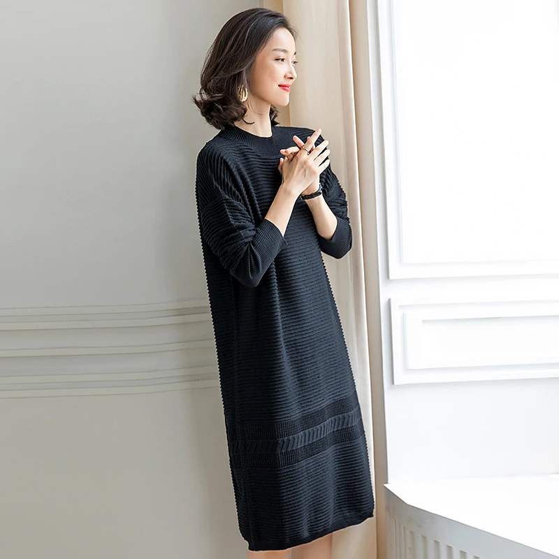 Женское вязаное платье-свитер Элегантное Длинное Платье-пуловер высокого