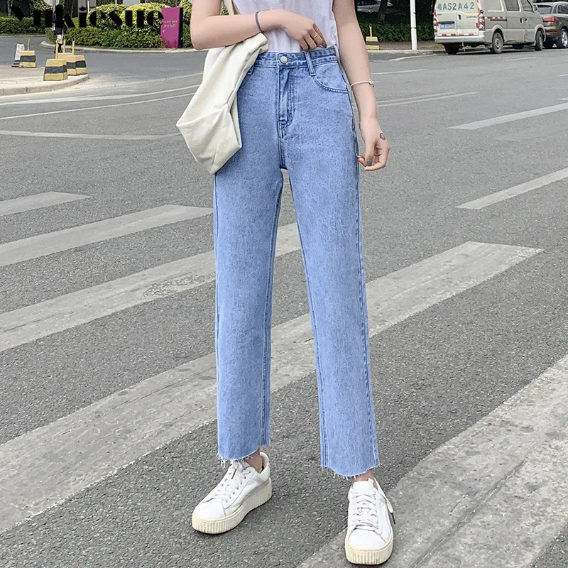 

boyfriend ripped Vintage Jeans for Women Mom High Waisted Jeans woman Casual Trousers Streetwear Denim Pants Summer Plus size