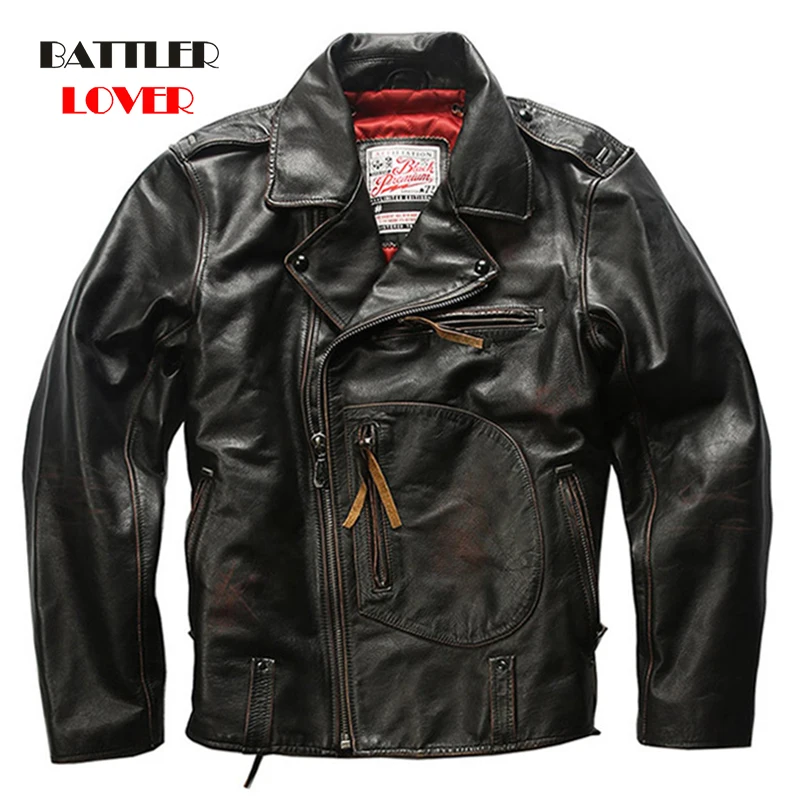 

Vintage Original Leather Air Pilot Jacket For Men Genuine Cow Motorcycle Coats Male Punk Jackets Red Brown Motor Biker Overcoats