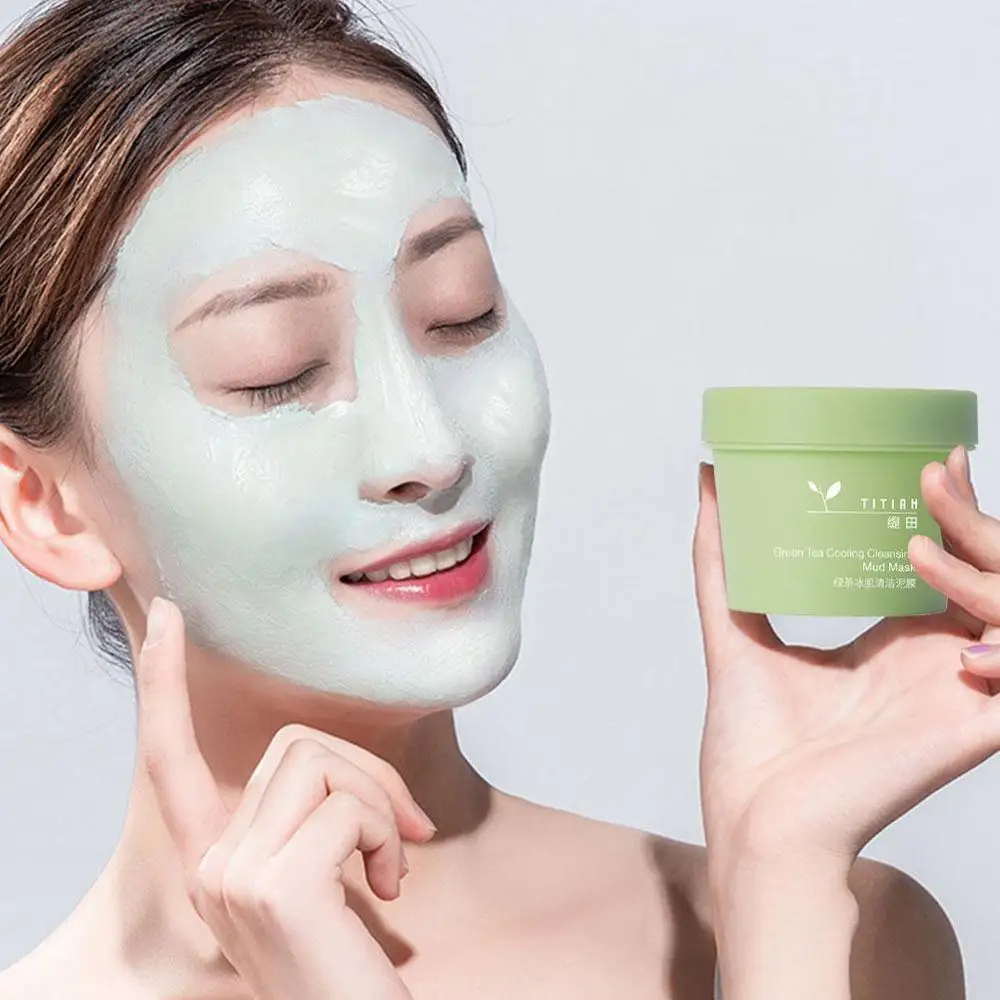 100g Tea Green Face Mask Deep Cleaning Removal Blackheads Mud Mask Anti-Shrink Exfoliate Face Acne Scar Skin Pores Care B8B6