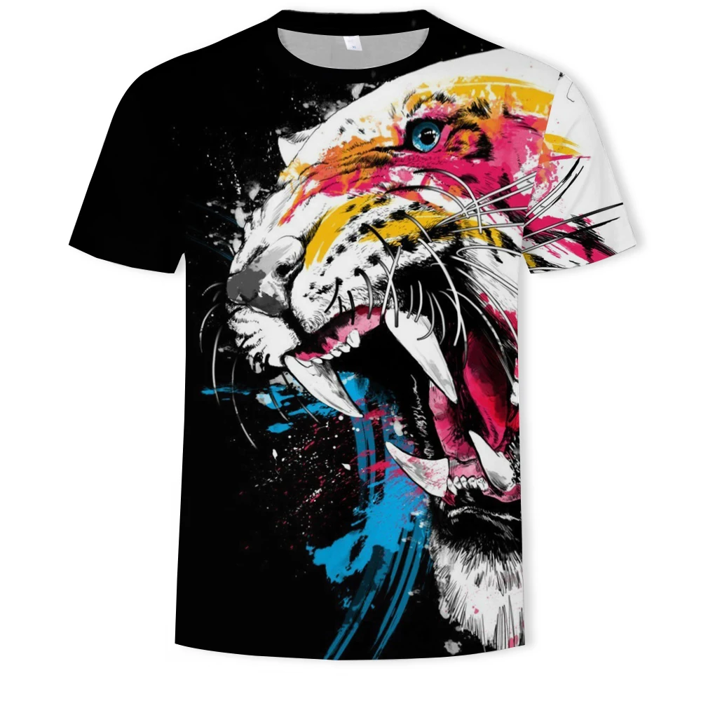 

2021 summer men's new 3D printing animal lion casual T-shirt fashion trend young handsome male/female student shirt
