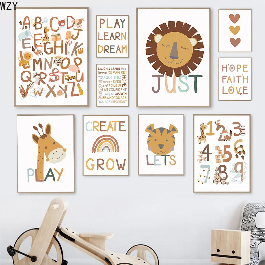 

Alphabet Numbers Play Giraffe Nursery Education Wall Art Canvas Nordic PosterPainting Print Wall Pictures Kids Baby Room Decor