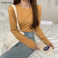long sleeve t shirts women solid candy color wood ears slim leisure fresh lovely soft tees fashion kroean style casual tops chic