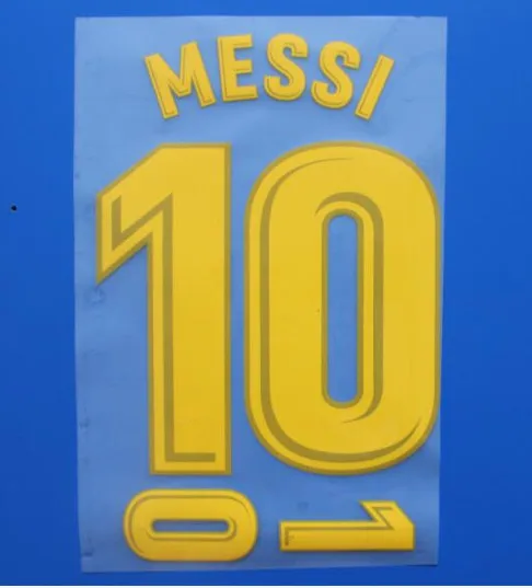 18 Домашняя печать Messi SUAREZ Neymar A. Iniesta SERGIO PIQUE nameset горячая штамповка футбольная нашивка значки - Цвет: Yellow 10 Messi