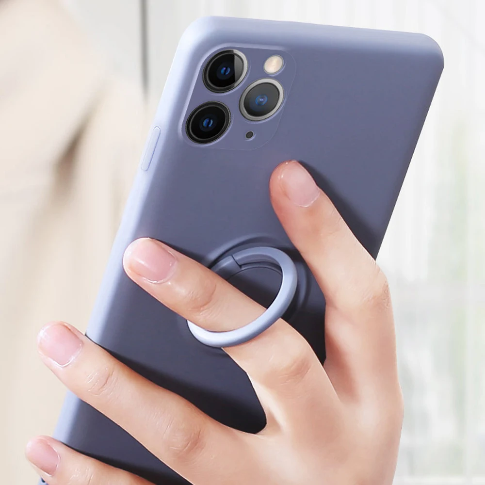 

Ring stand phone case For iPhone 12 11 Pro Max Mini Case Liquid silicone lens full package car magnetic stand