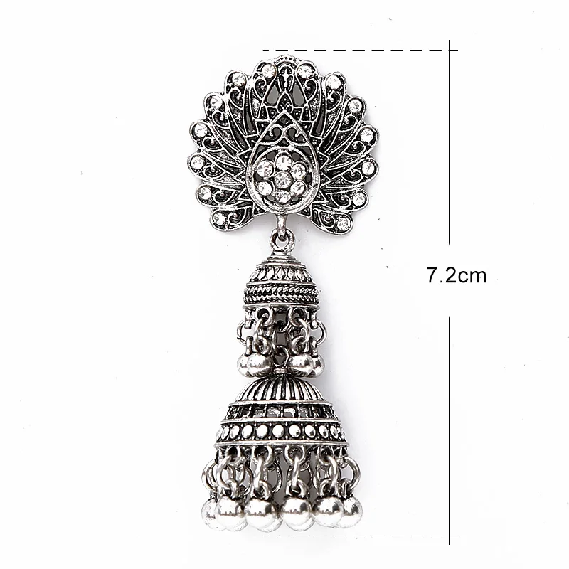Модные серьги в индийском стиле для женщин окисленные Jhumka серебряный цвет