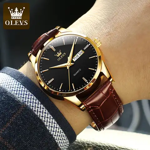 часы мужские наручные OLEVS часы для мужчин лучший бренд класса люкс мужские кварцевые наручные часы с дышащим кожаным ремешком водонепрониц...