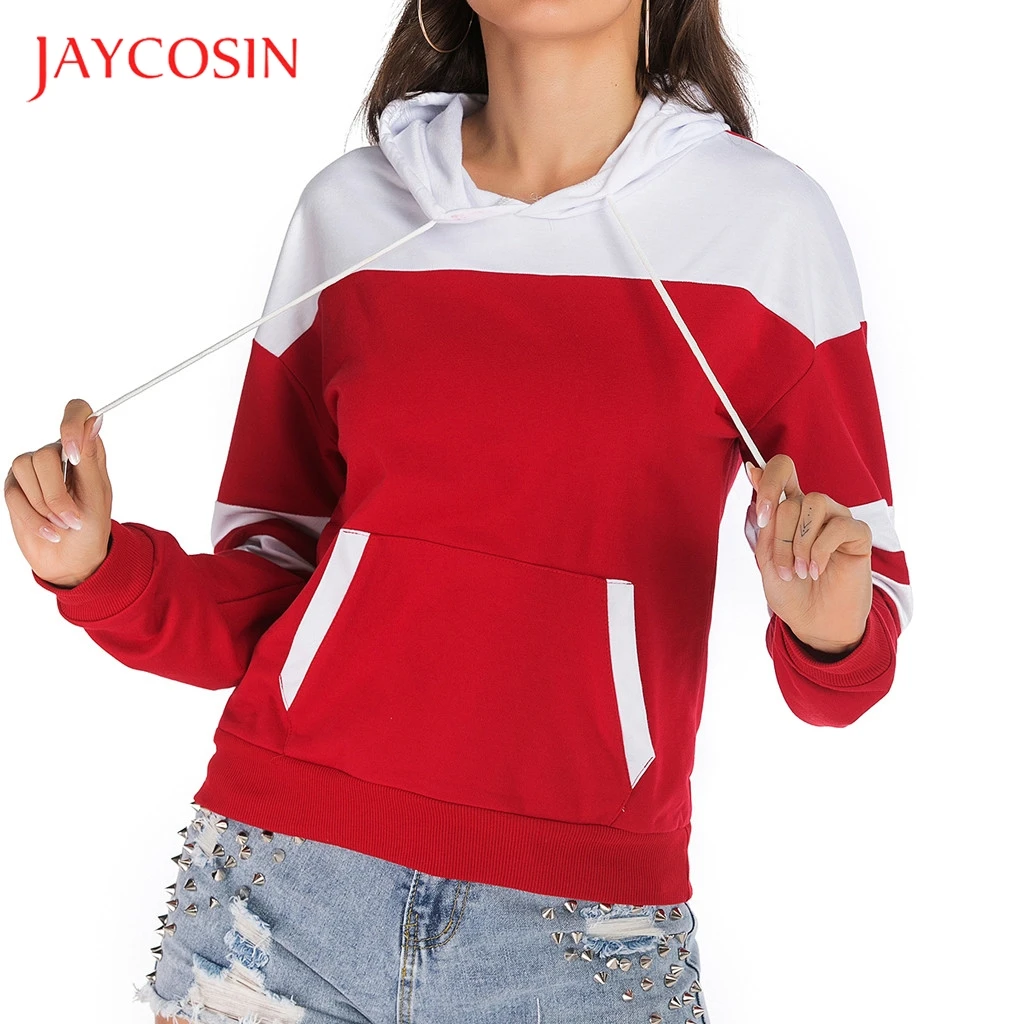 JAYCOSIN Модный женский цветной блок с длинными рукавами кепка и свободный свитер