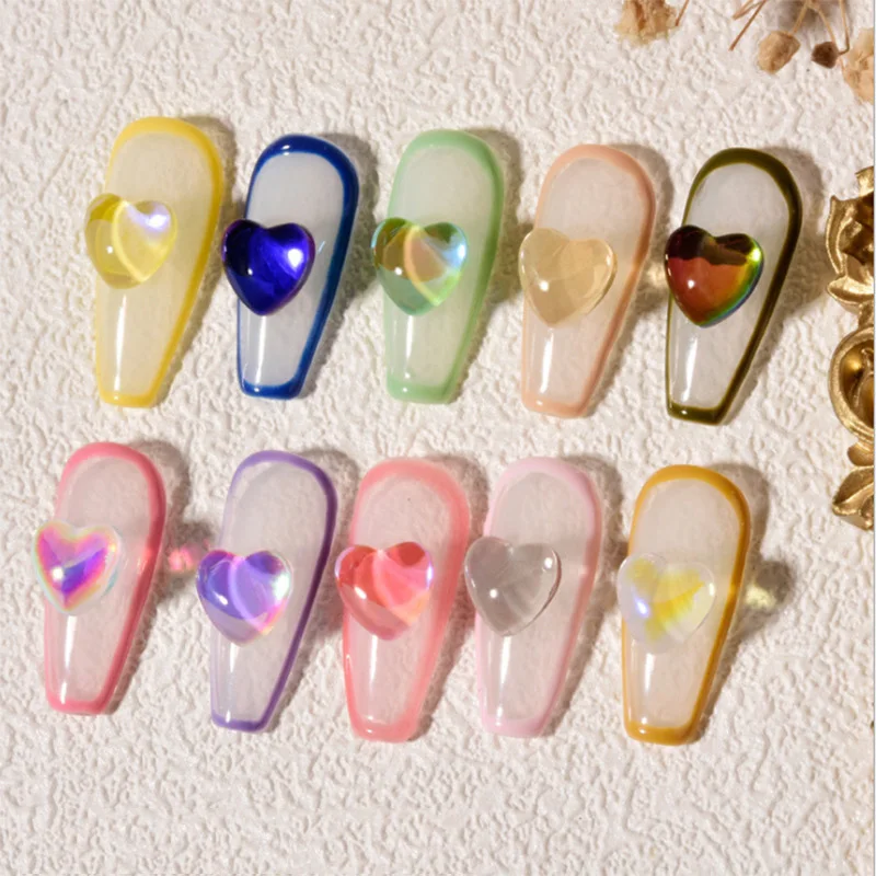 

Transparent Heart Aurora Candy Love Flat Crystal Macaron Color Glass illusion Shiny Rhinestone Fake Nail Decoration ZS105