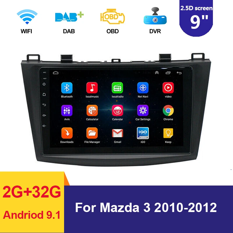 

2 Din GPS Navigation Radio Multimedia Player For MAZDA 3 Mazda3 2010 2011 2012 2G+32G Android 9.0 Car Stereo Audio Video Player