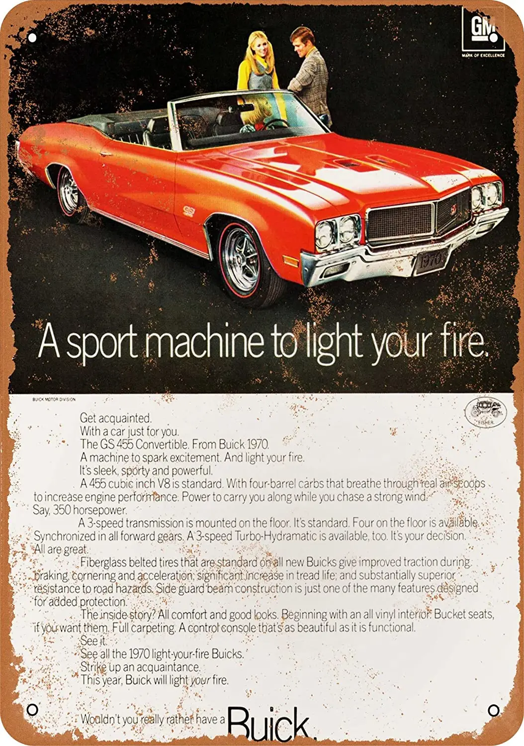 

WallColor 8*12 Metal Sign 1970 Buick GS 455 Convertible Vintage Look