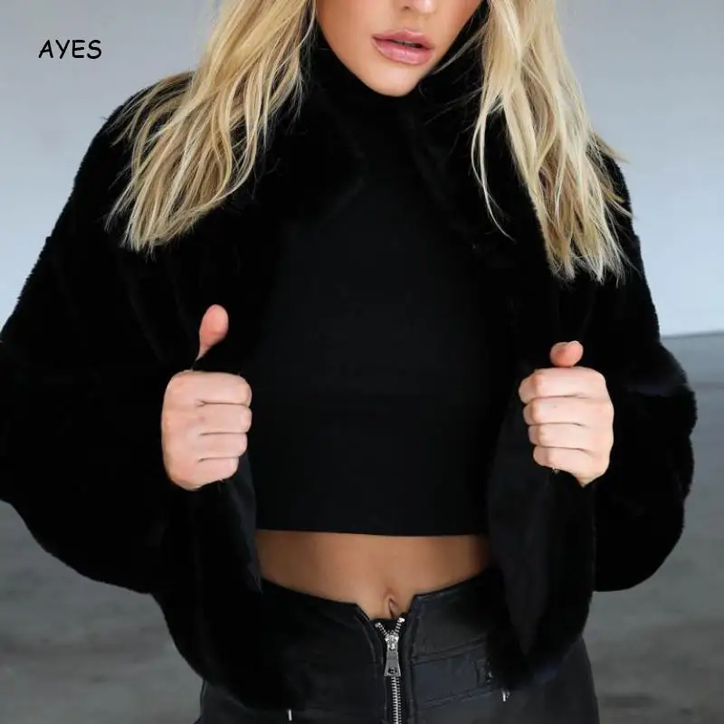 Thick Winter Coat 2020 Warm Fluffy Faux Fur Jackets Women Fake Fur Jacket Turn Down Collar Overcoat Black Short Jacket Outwear