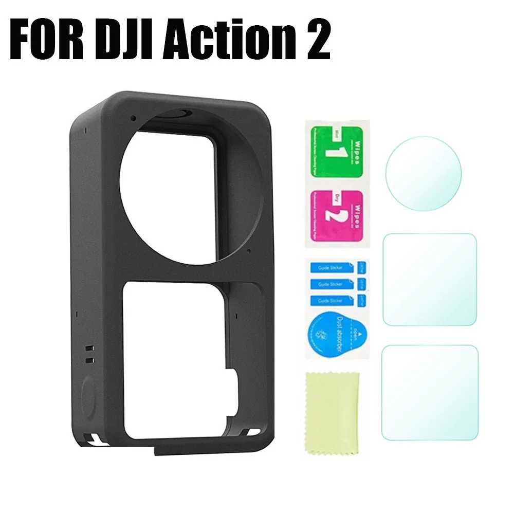 

TELESIN Silicone Case for DJI Action 2 9H Protective Tempered Glass Screen Protector Film HD Lens for DJI Action 2 Accessories