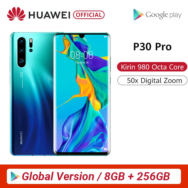 Глобальная версия huawei P30 Pro 8GB 256GB Kirin 980 восьмиядерный смартфон четырехъядерный с камерой 6,47 ''полный экран NFC