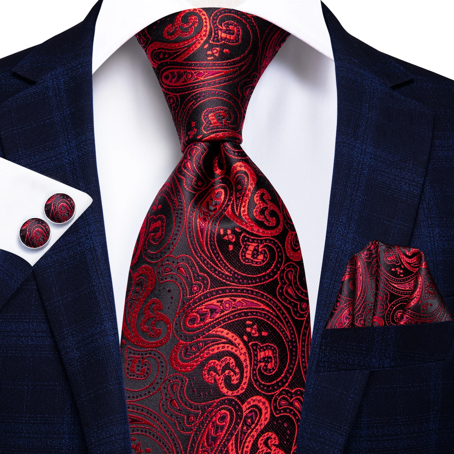 

Hi-Tie Black Burgundy Paisley Silk Wedding Tie For Men Fashion Design Quality Hanky Cufflink Gift Men Necktie Business Dropship