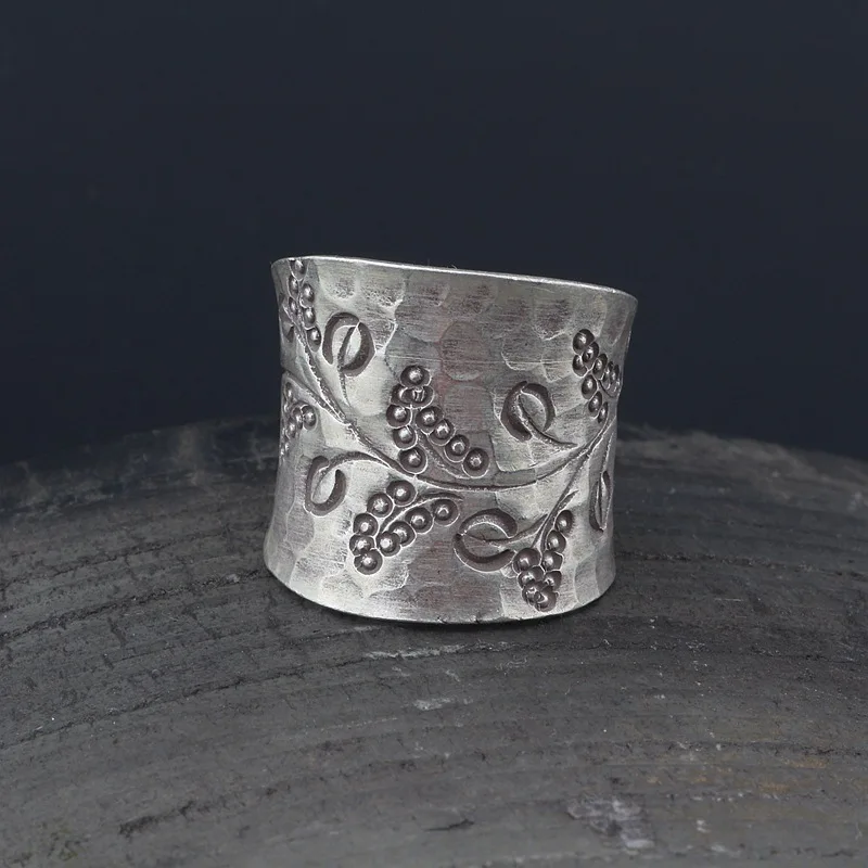 

Amxiu Thailand Large Wide Ring 925 Sterling Silver Big Open Rings Vintage Ring Engraved Flower Ring For Women Party Accessories
