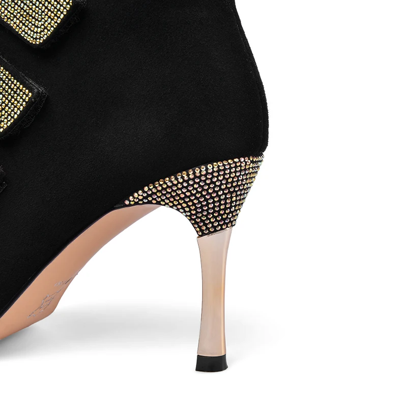 

Fashion Winter Boots Women Kid Suede High Heel Boots Rhinestone Ankle Boots For Women Pointed Toe Warm Wedding Shoes Autumn