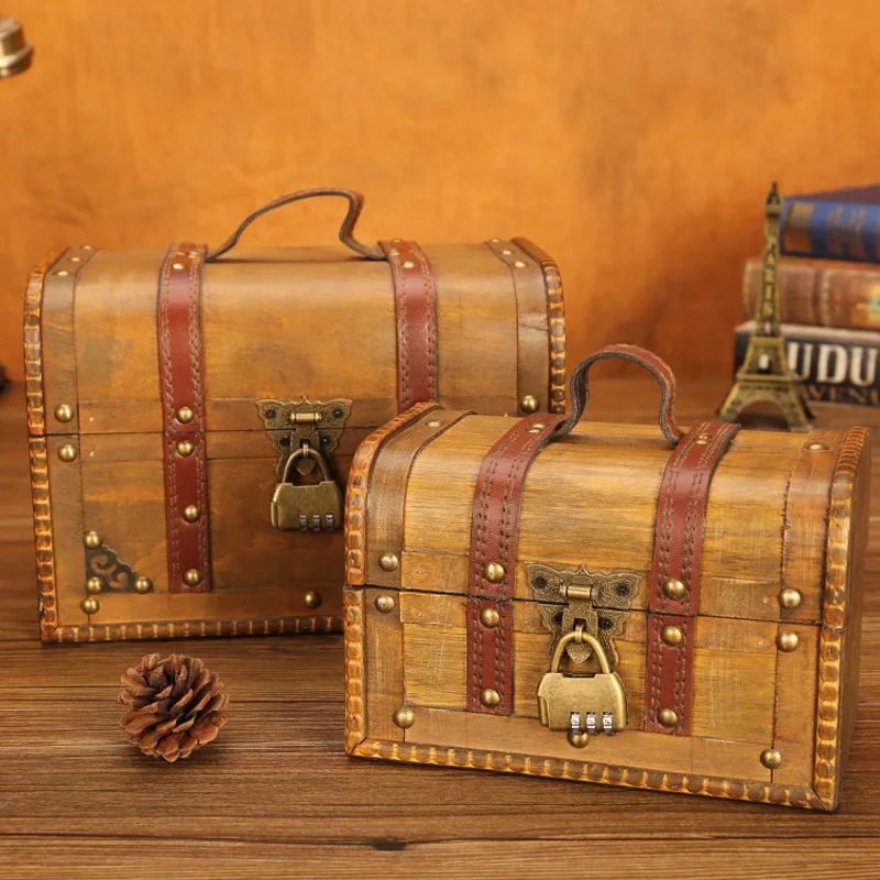 Деревянный ящик для хранения пиратских украшений в стиле ретро чехол с замком