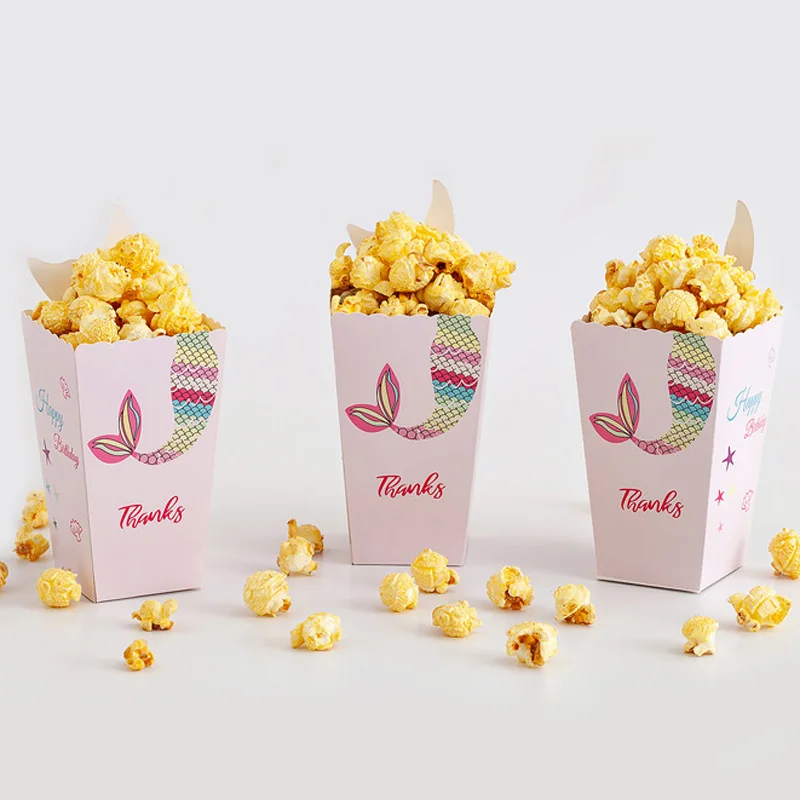 12 шт. коробка для попкорна в форме русалки с днем рождения бумажный пакет печенья