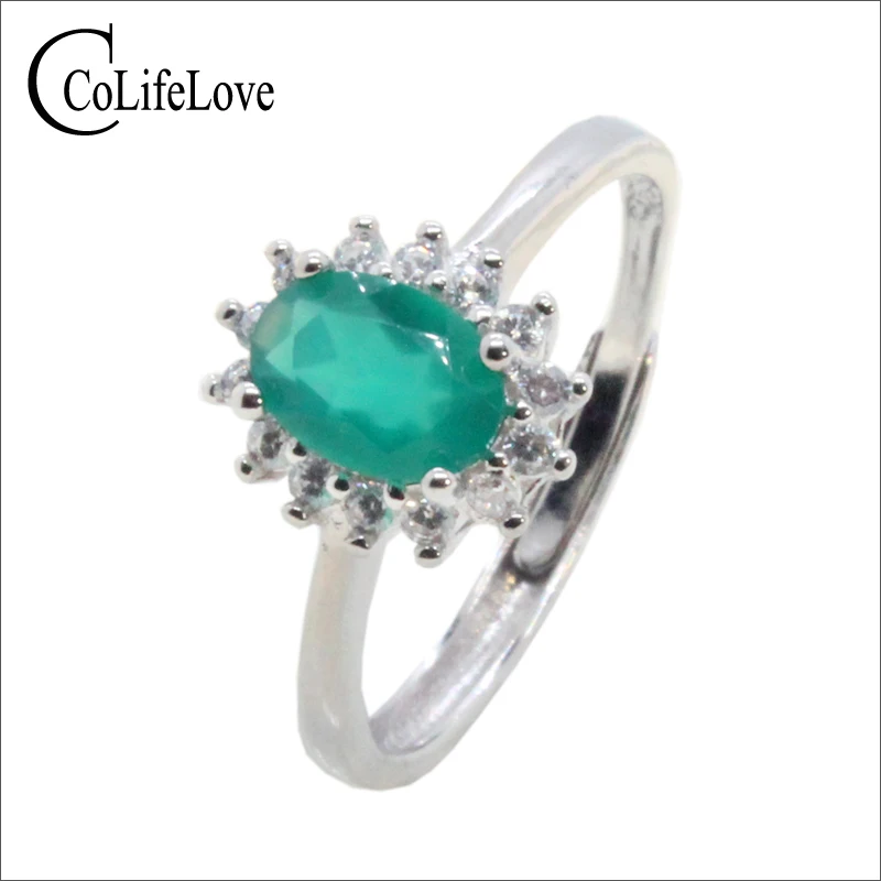 

Модное серебряное кольцо из халцедона для повседневной носки, 5 мм * 7 мм, серебряное кольцо из натурального зеленого халцедона, подарок на день рождения для женщины