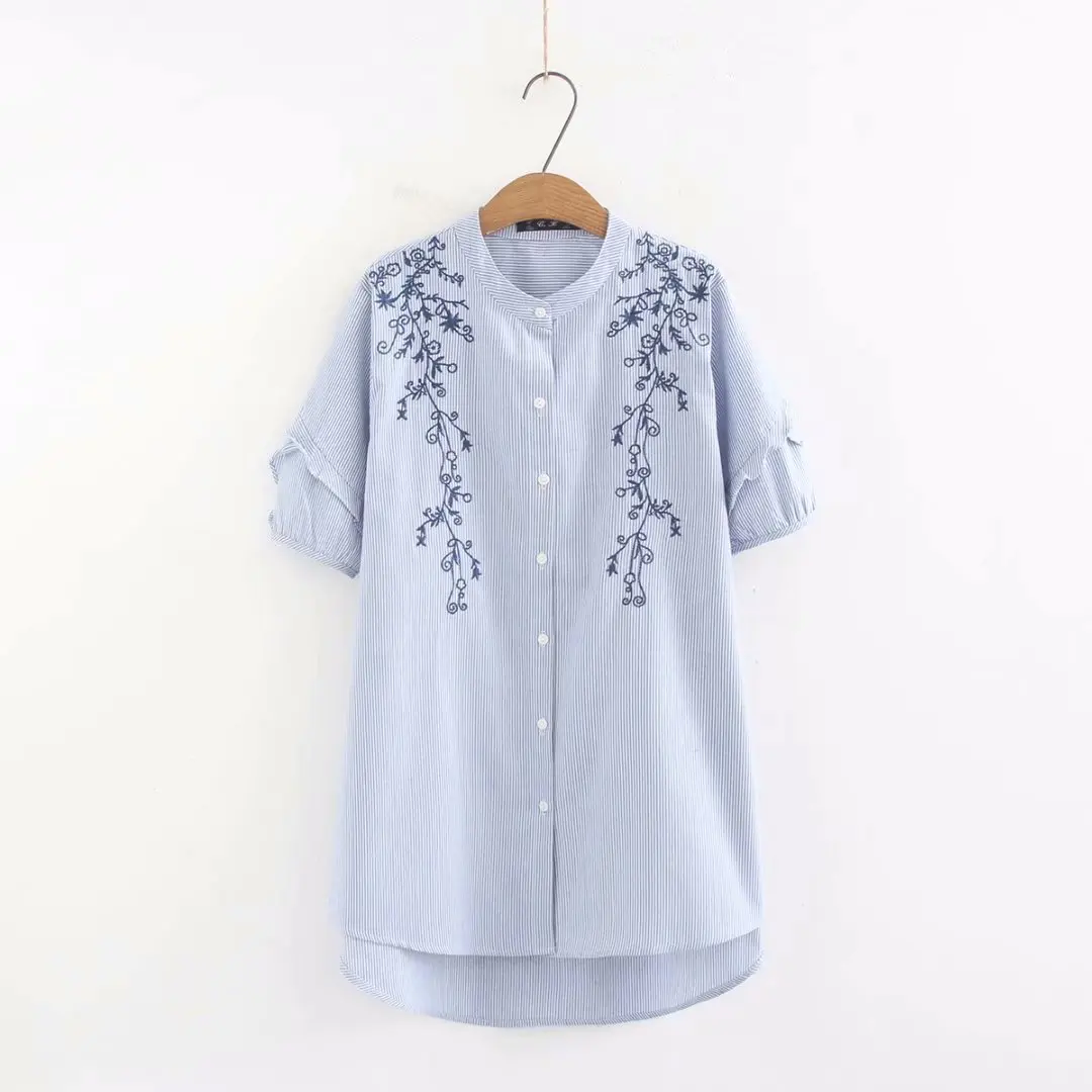 Блузка женская с вышивкой в полоску х/б коротким рукавом | Женская одежда