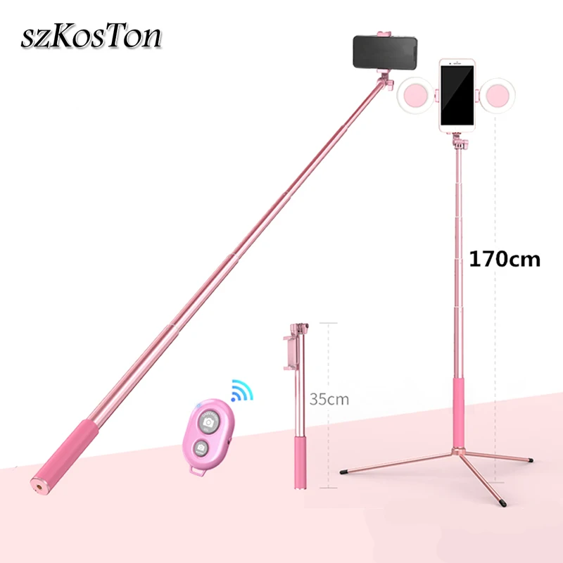 Selfie Stick With Dual LED Selfie Ring Light 1.7m Extendable Handheld Monopod Mount Live Tripod For iPhone X 8 Android Phone