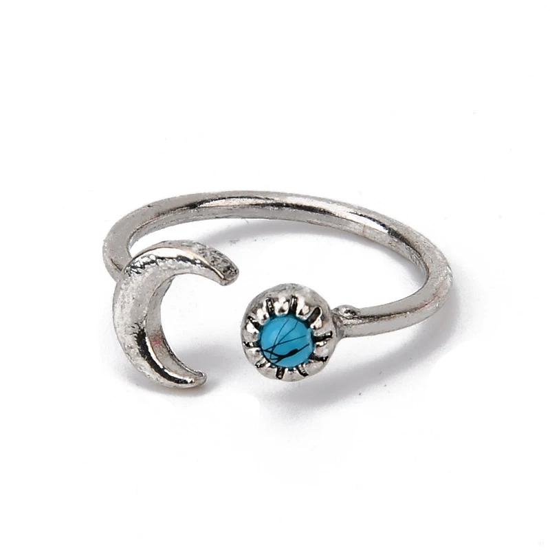 

6 Pcs Vintage Stone Moon Rings