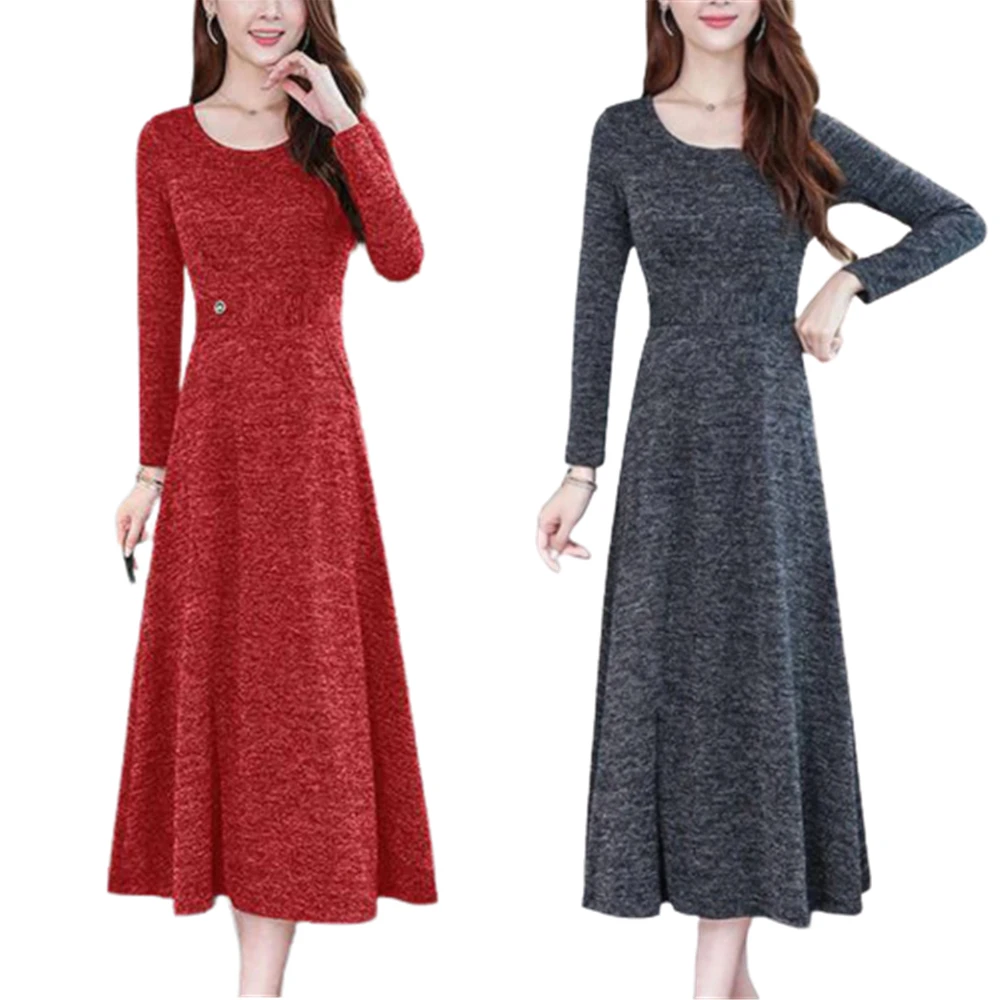 

Cofekate Dresses for Women Long Sleeve Tunic Vestidos Elegant Womens Solid Color Swing Vintage Dress Woman Dress#5